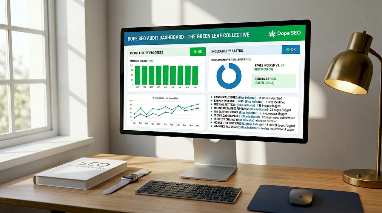 SEO audit dashboard on computer screen