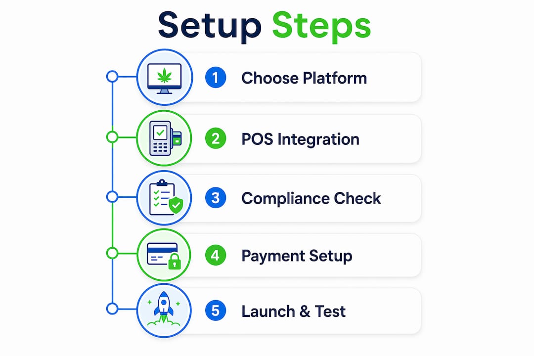 Infographic illustrating cannabis ecommerce setup steps