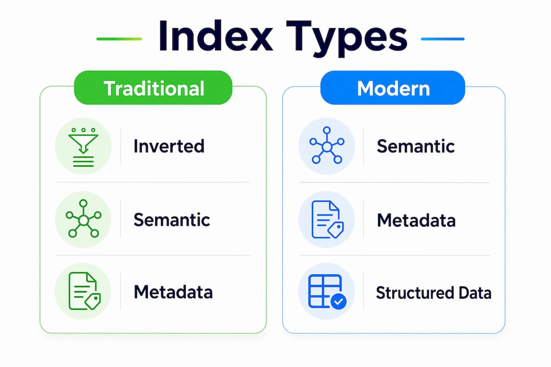Infographic comparing traditional and modern index types