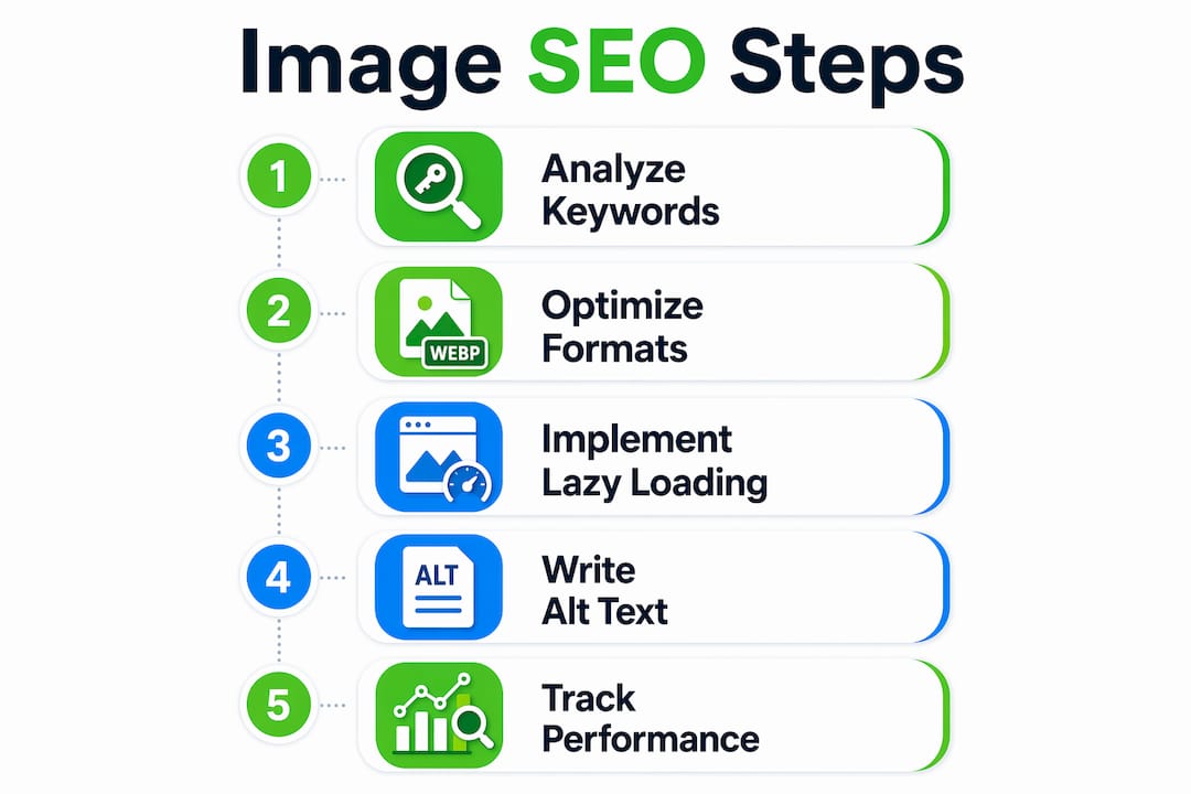 Infographic showing five key image SEO steps