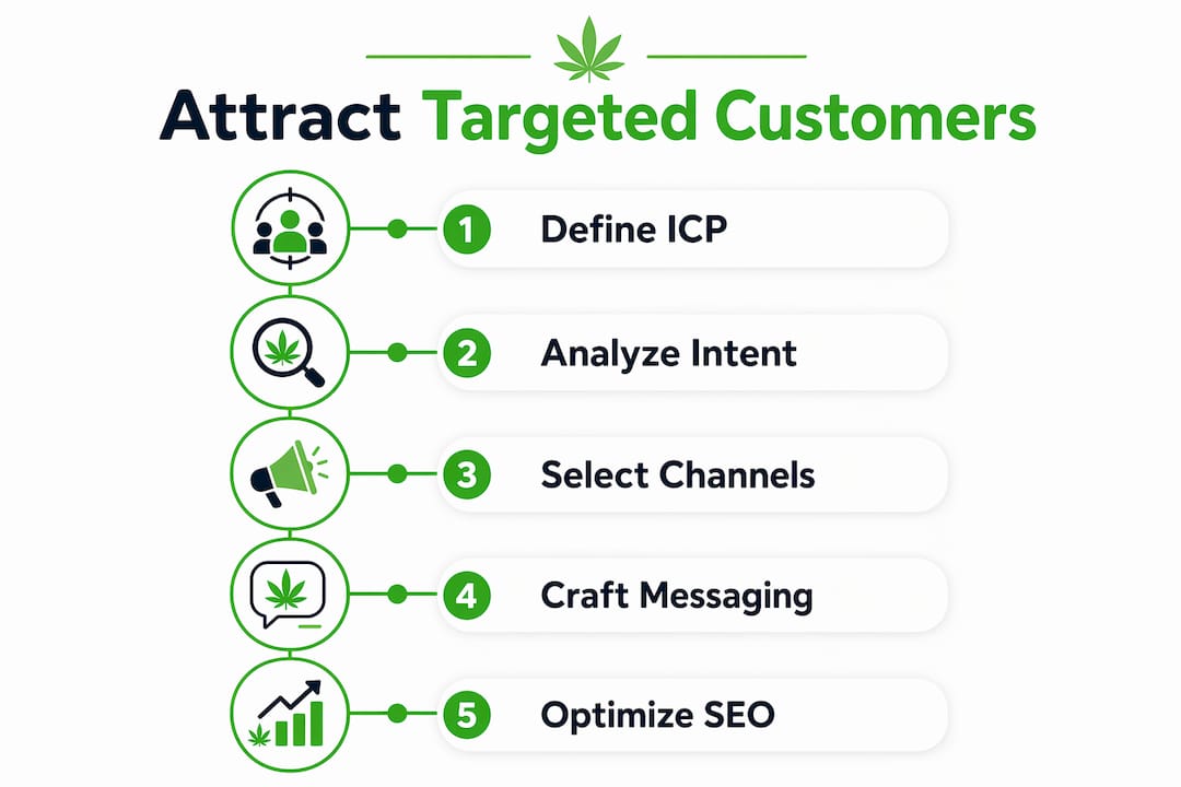 Infographic outlining steps to attract targeted cannabis customers