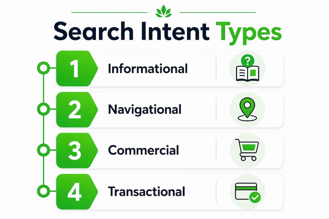 Infographic showing four steps of search intent types