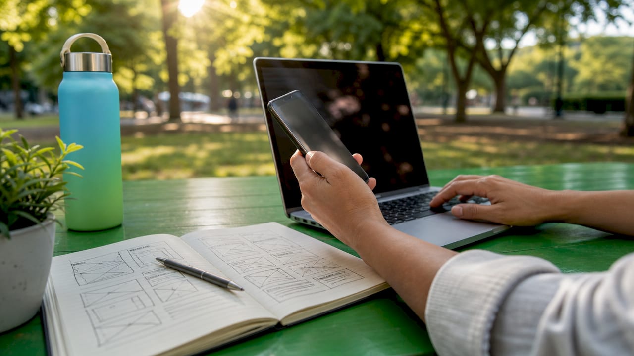 Hands using laptop and smartphone for site speed