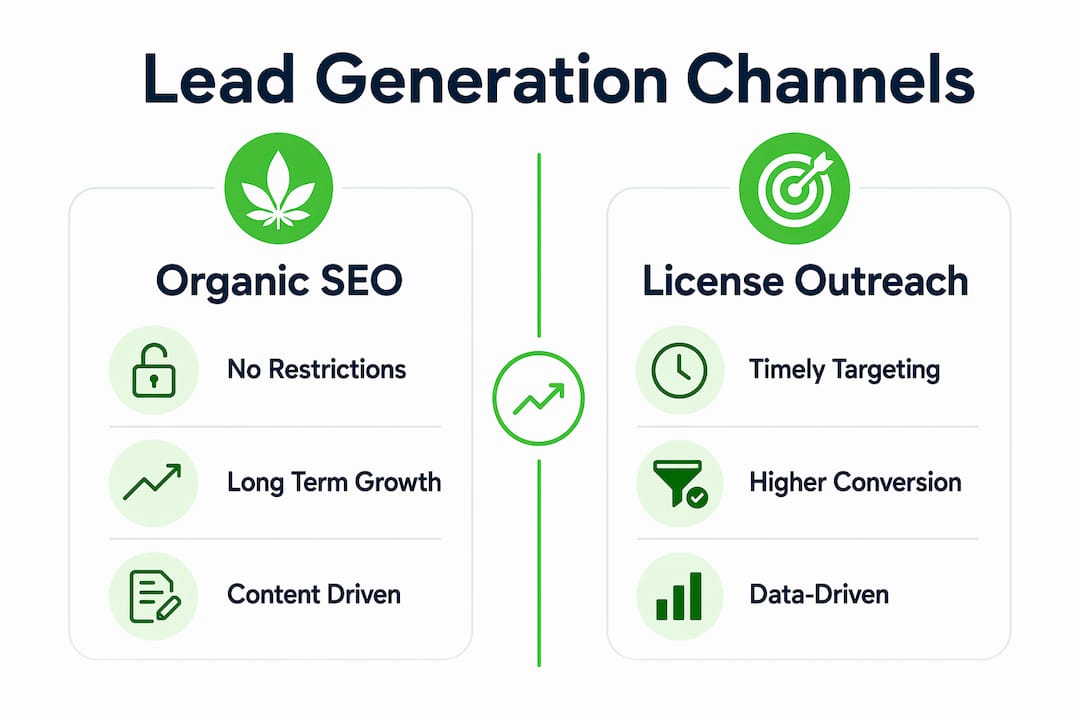 Infographic comparing cannabis lead generation channels