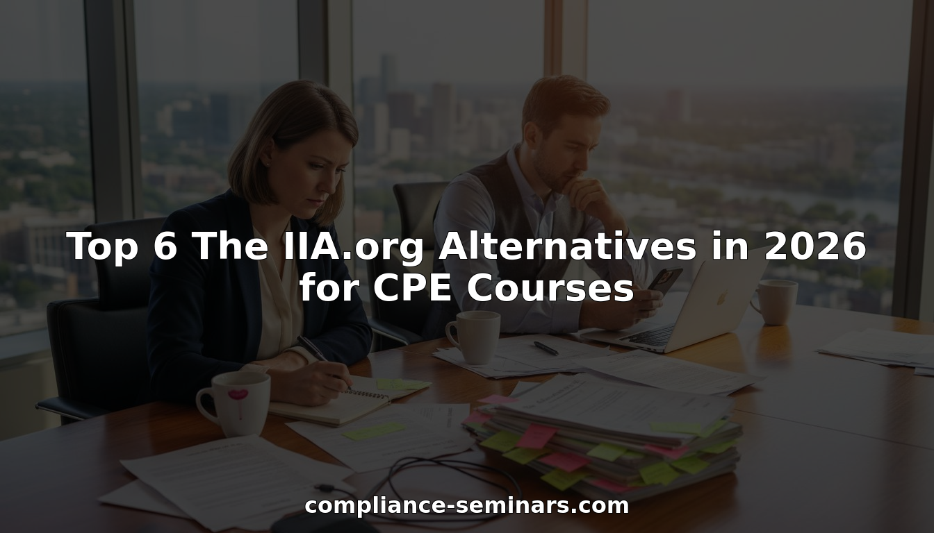 Audit professionals comparing online CPE courses at a meeting table