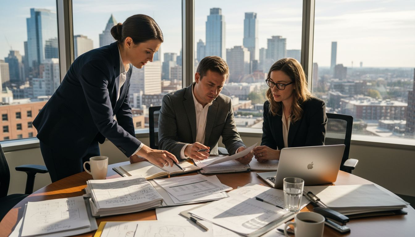 Internal auditors meeting around office table