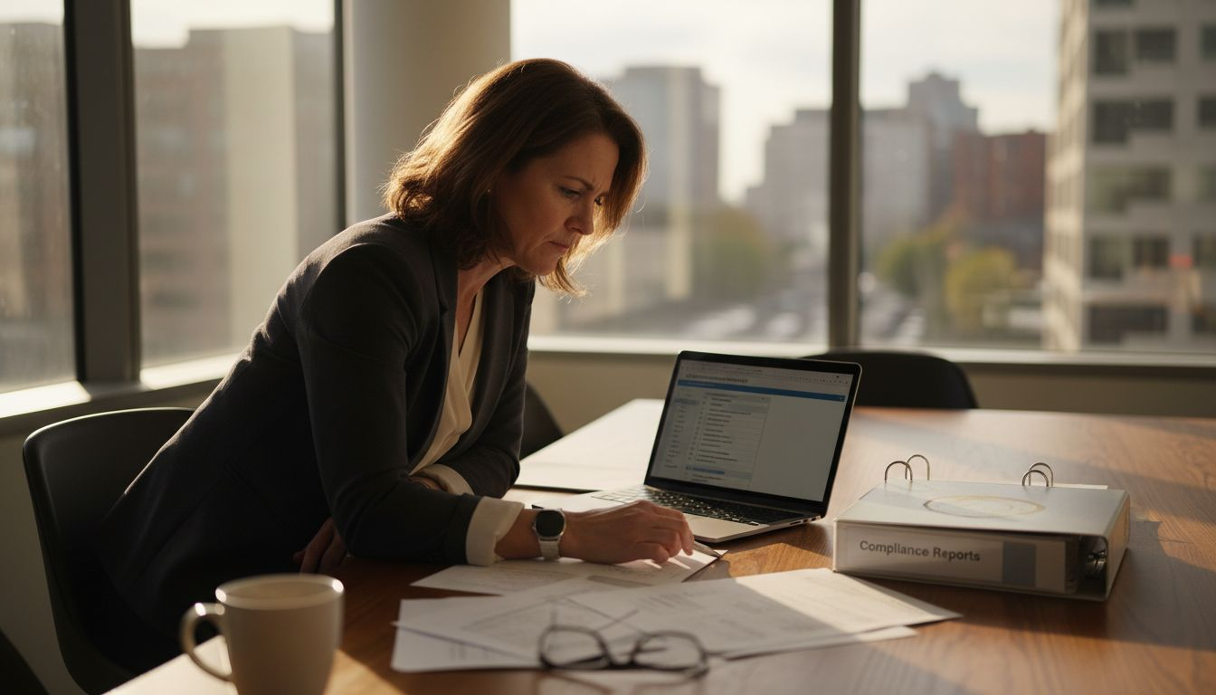 Auditor reviewing cybersecurity compliance checklist