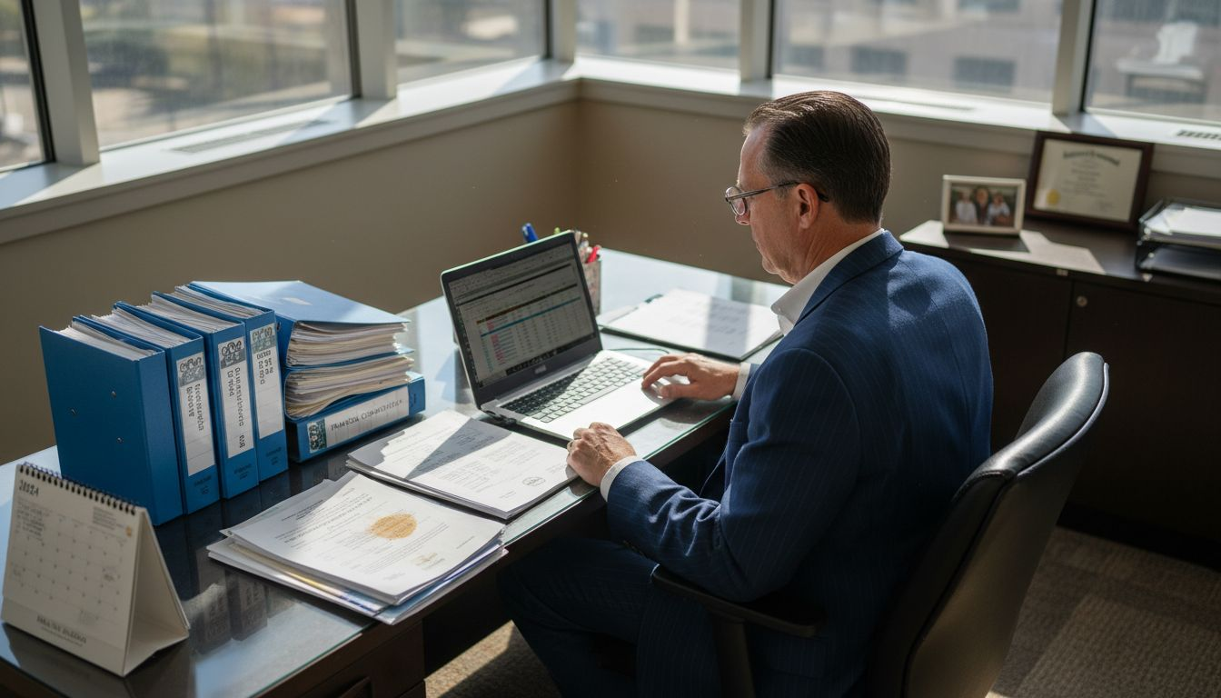 Bank officer working on compliance spreadsheet