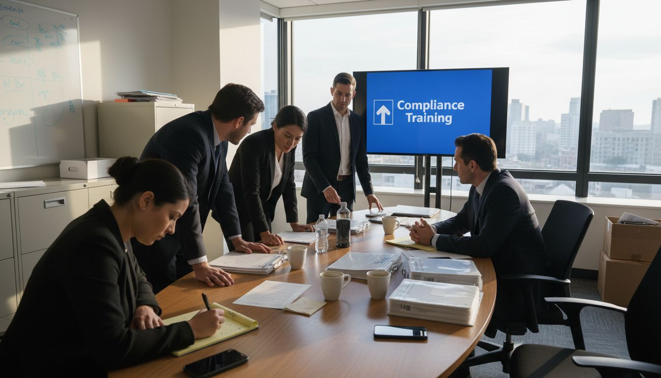 Business professionals attending compliance seminar