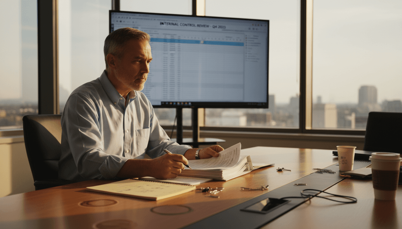 Auditor reviewing internal control checklist