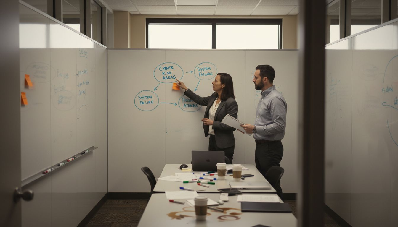 Audit team discussing cyber risk assessment