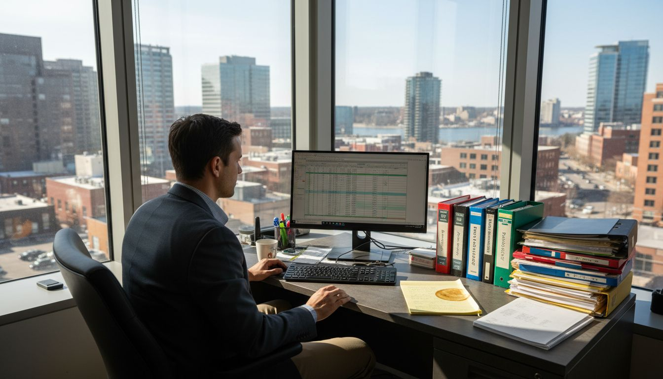 Compliance officer reviewing risk spreadsheets