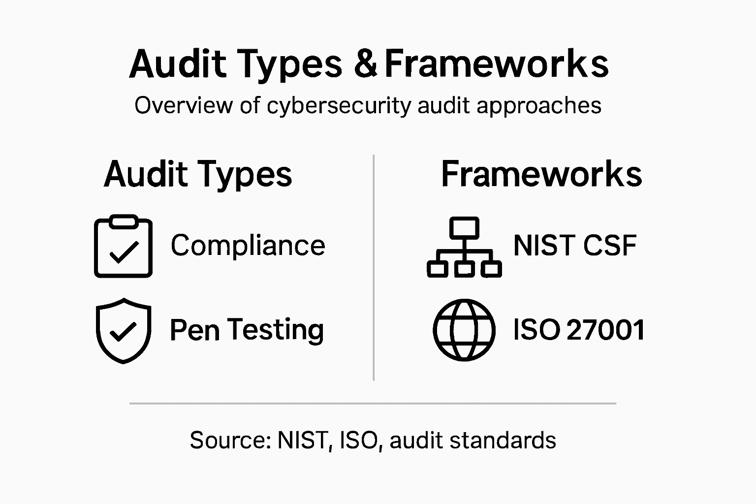 Infographic of audit types and frameworks