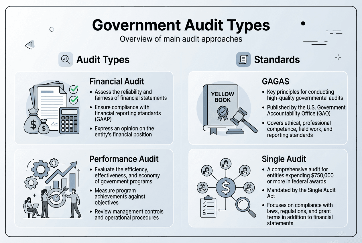 Infographic summarizing governmental audit types