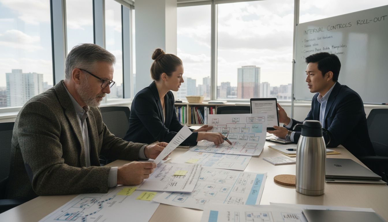 Audit professionals planning internal controls meeting
