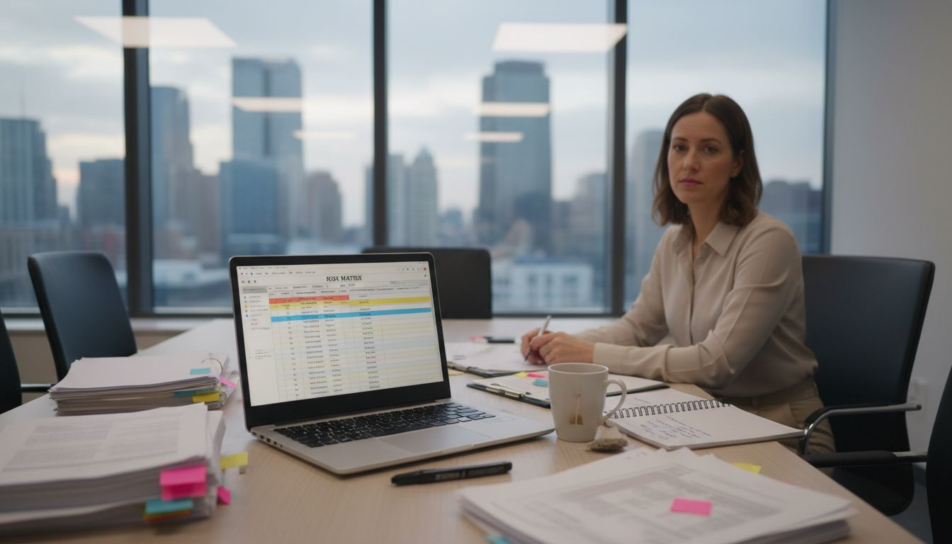 Auditor reviewing risk assessment document