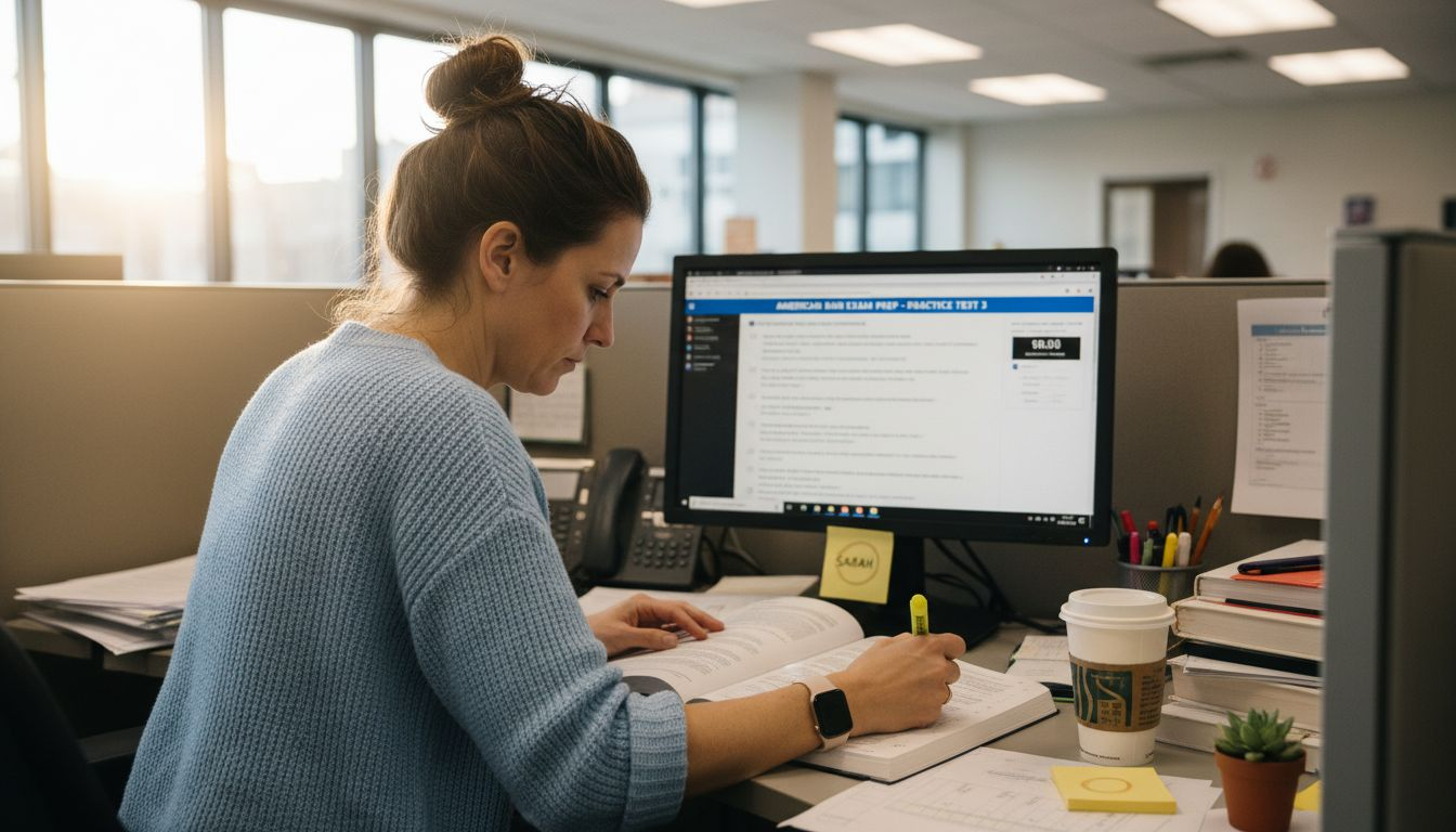 Auditor preparing for CISA exam at desk