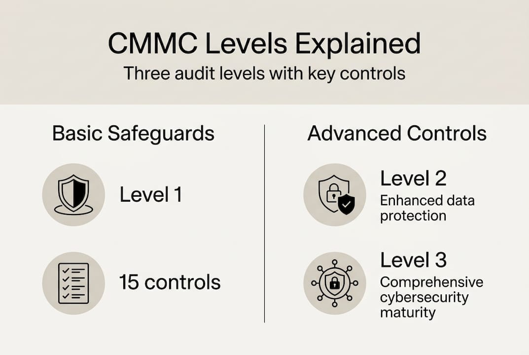 Infographic summarizing CMMC levels and controls