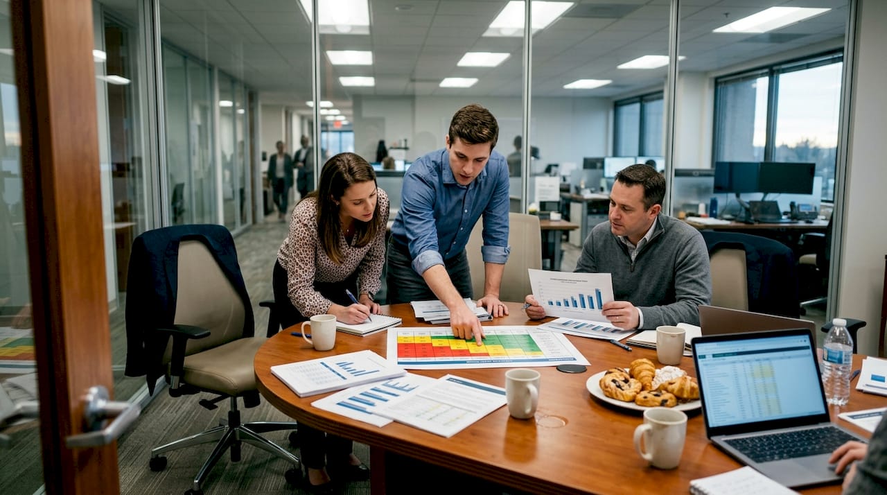 Team discussing hybrid risk management methods