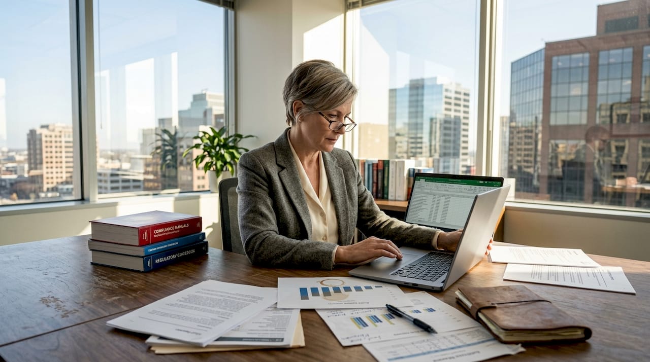 Auditor reviewing fraud examination spreadsheet