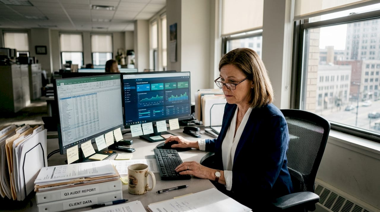 Auditor reviewing real-time dashboard data