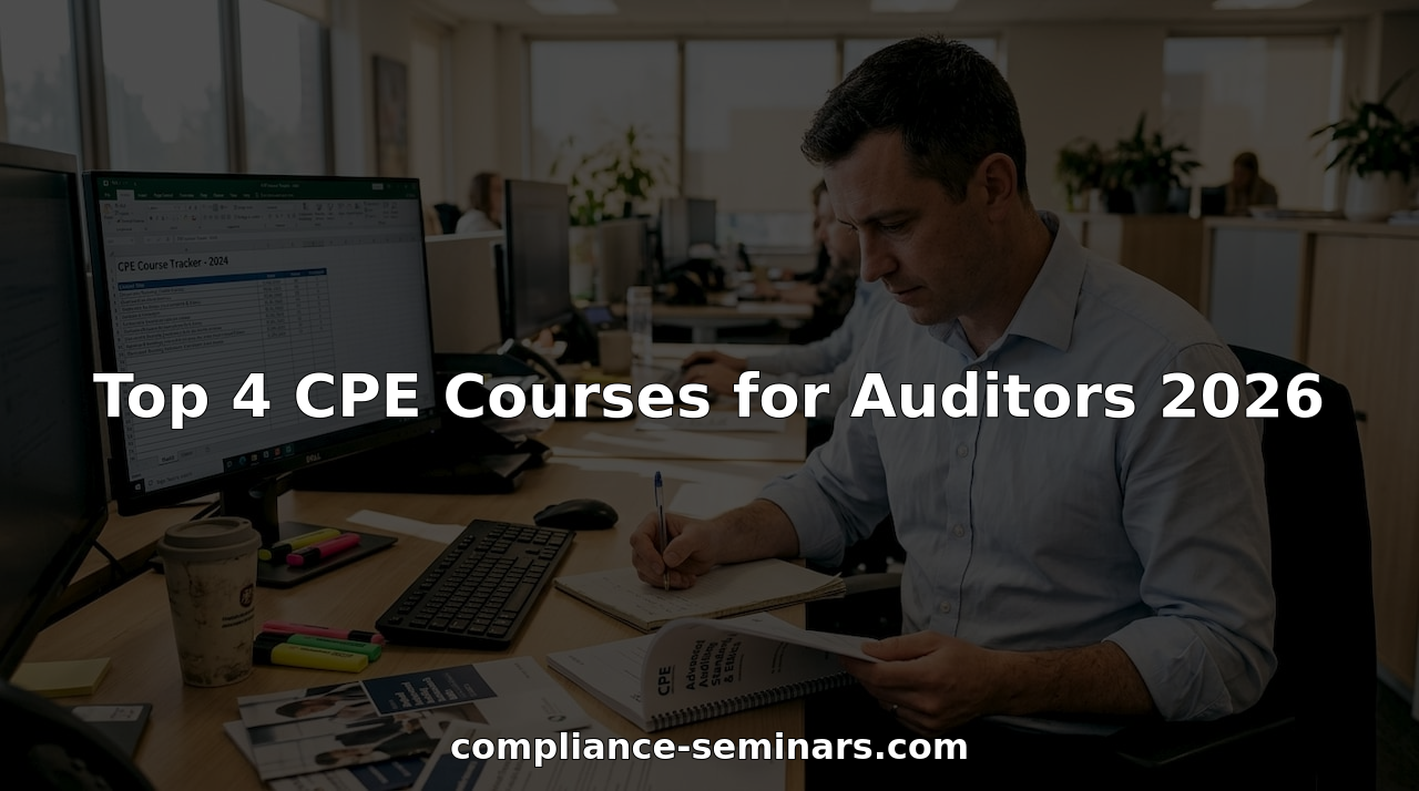 Auditor reviewing CPE course materials at desk