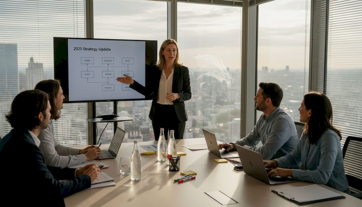 Audit leader briefing team in real workspace