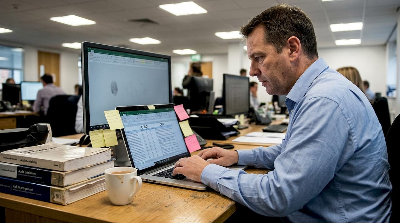 IT manager reviewing COSO and COBIT frameworks