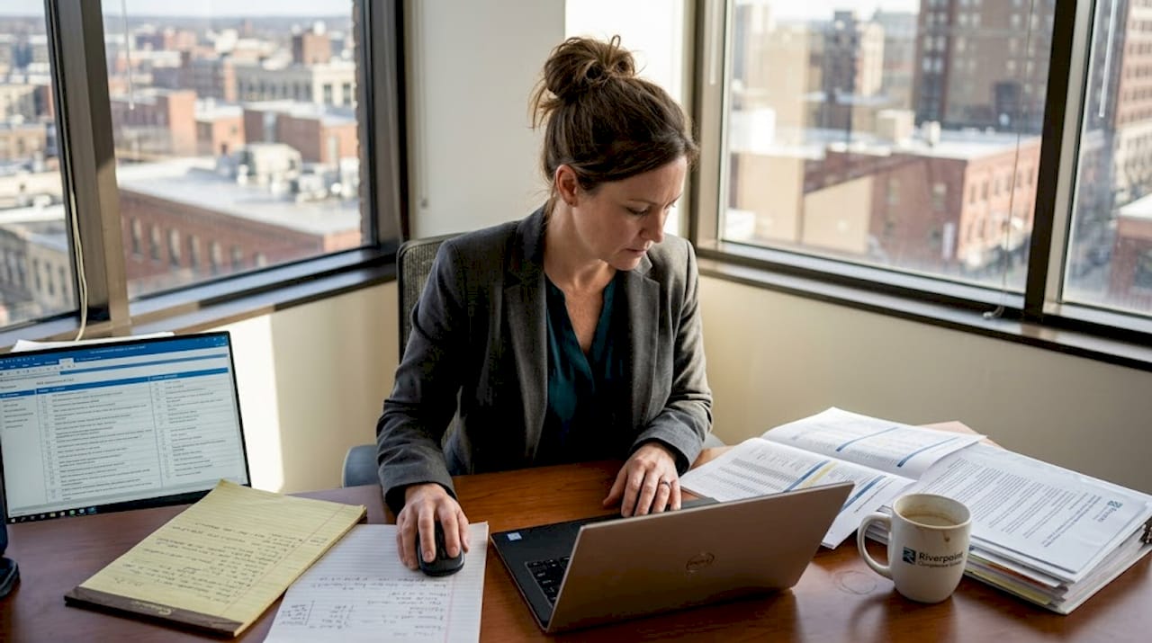 Compliance officer reviewing risk assessment