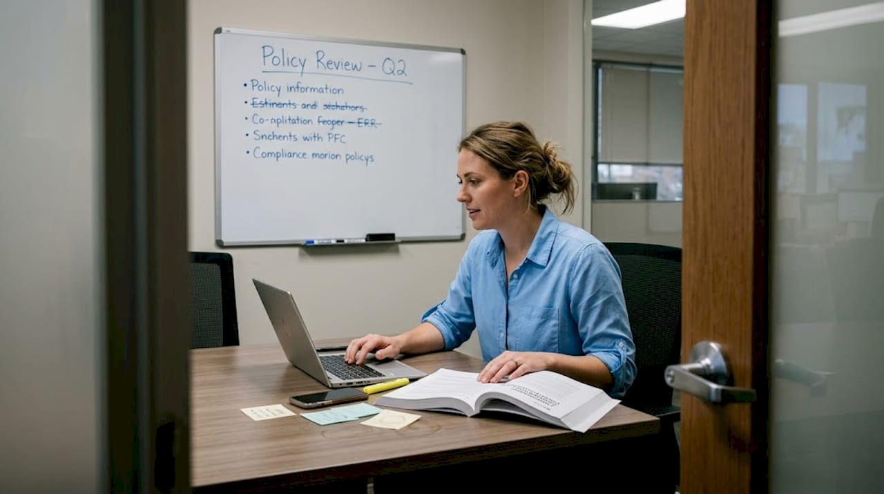 Manager updating compliance policy procedures