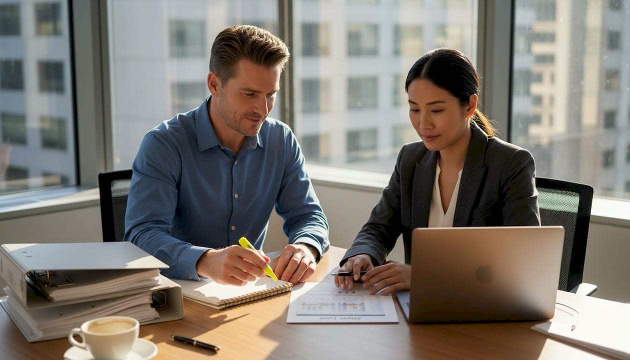 Audit team reviewing plan in office