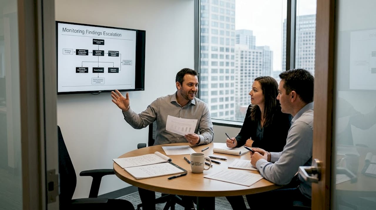 Compliance team reviews escalation flowchart