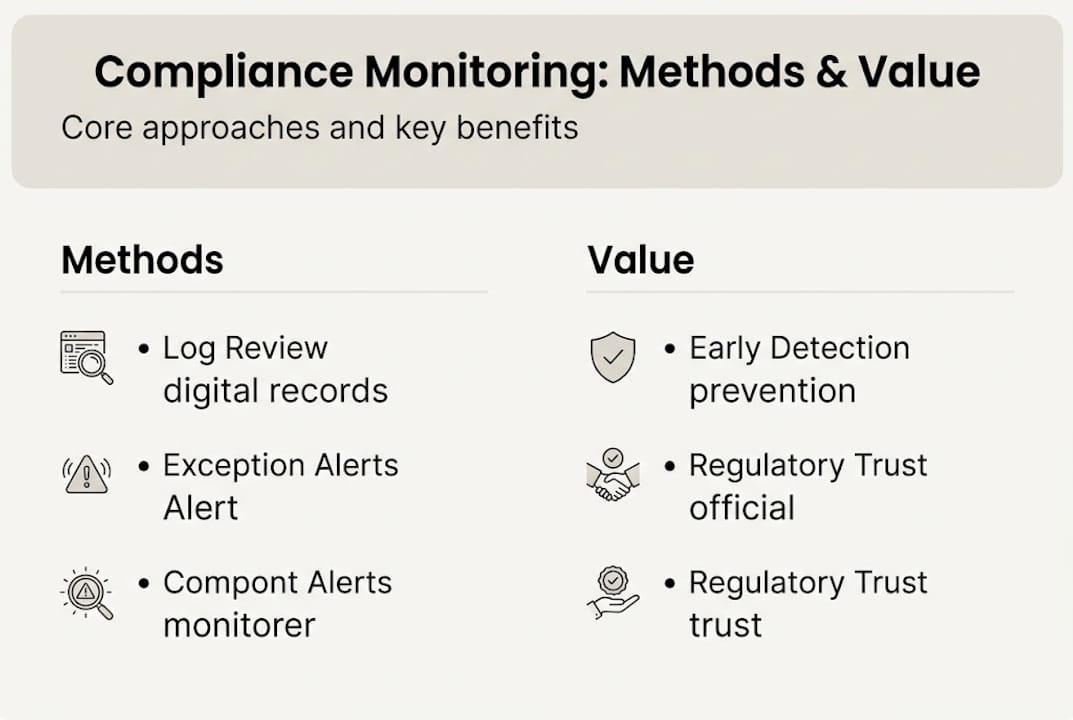 Infographic of compliance monitoring methods and value