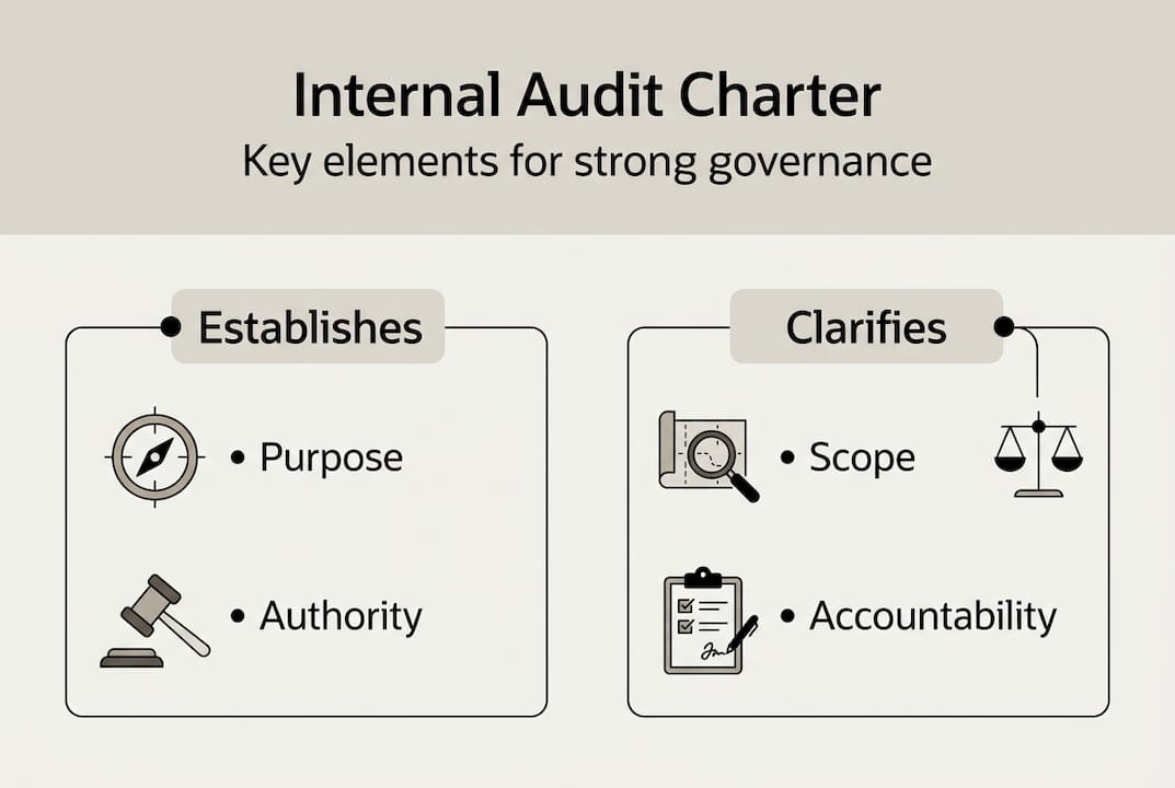 Infographic outlining internal audit charter essentials