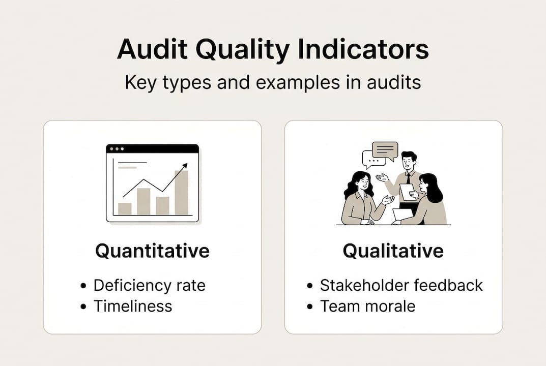 Infographic comparing quantitative and qualitative audit indicators