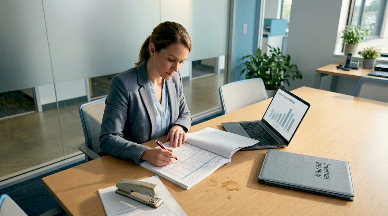 Auditor analyzing payment records for anomalies