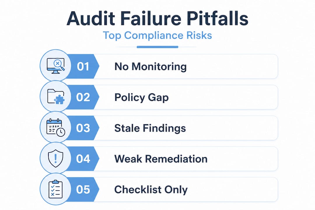 Infographic outlining audit failure pitfalls steps