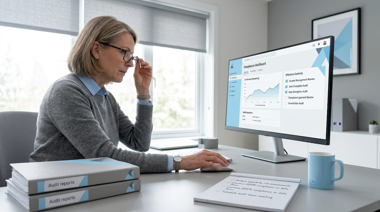 Analyst checking compliance dashboard for controls