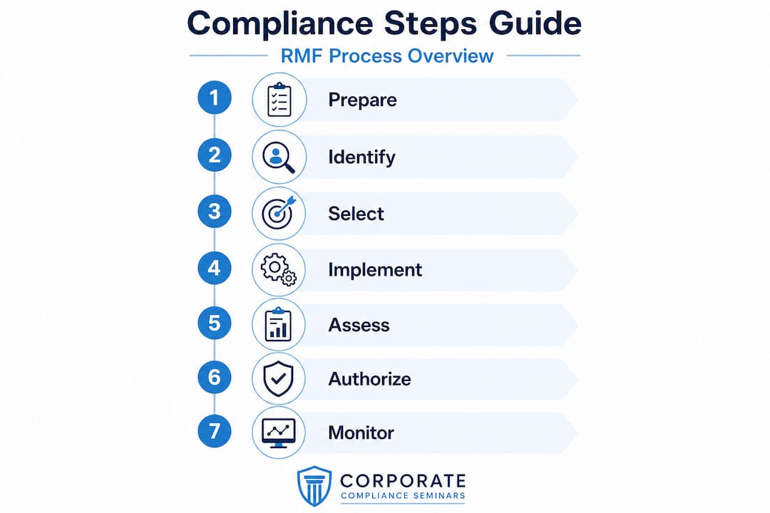 Vertical infographic of cybersecurity compliance steps