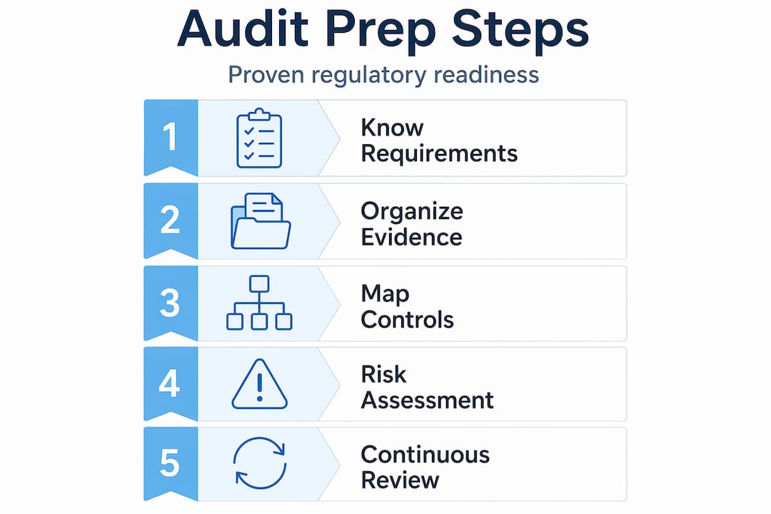 Infographic showing five steps for regulatory audit prep