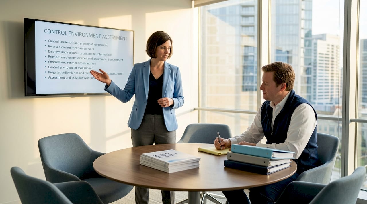 External auditor discussing control assessment