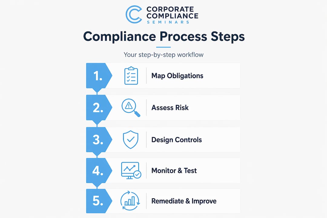 Vertical infographic of compliance process steps