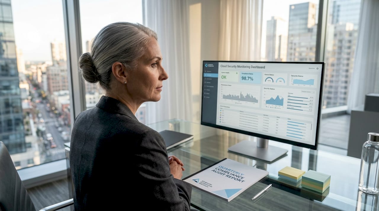 Executive reviewing cloud audit risk dashboard