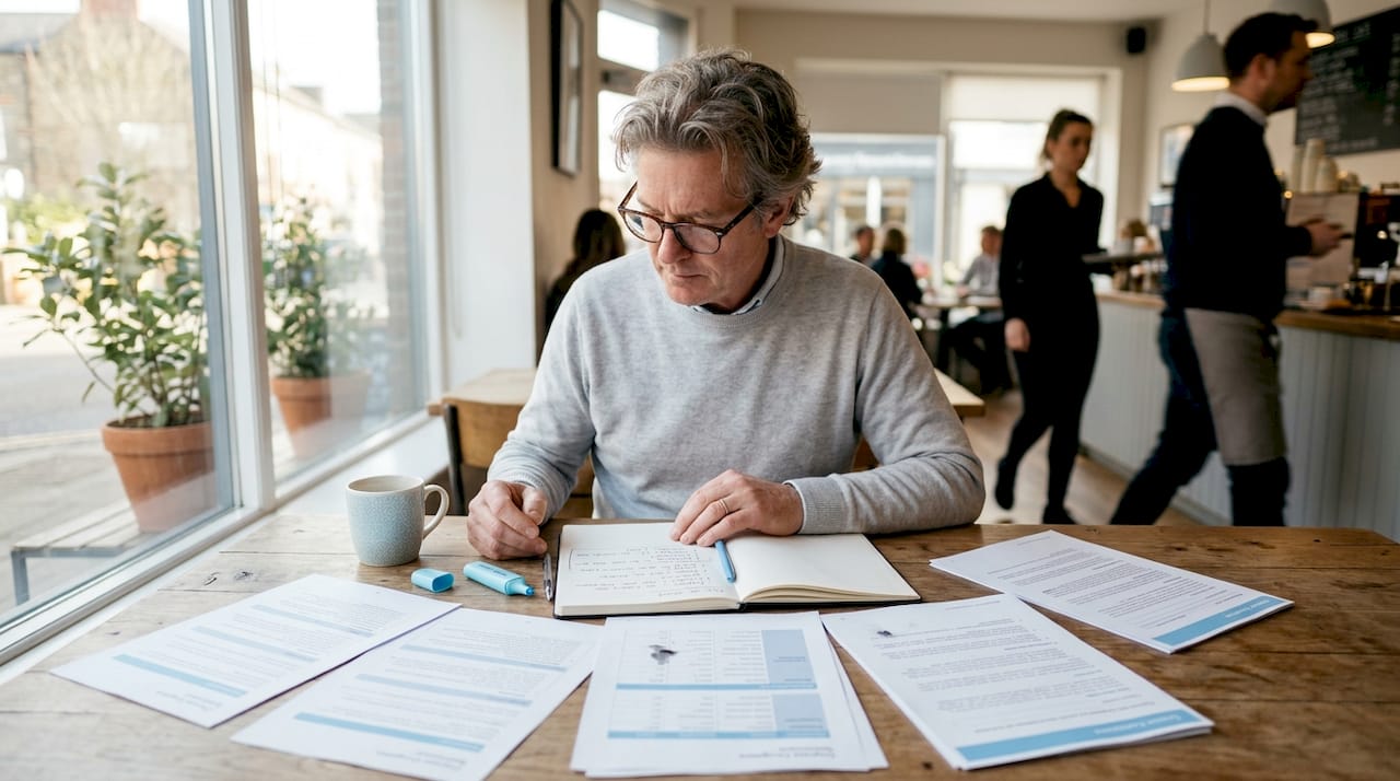 Auditor preparing report at organized desk