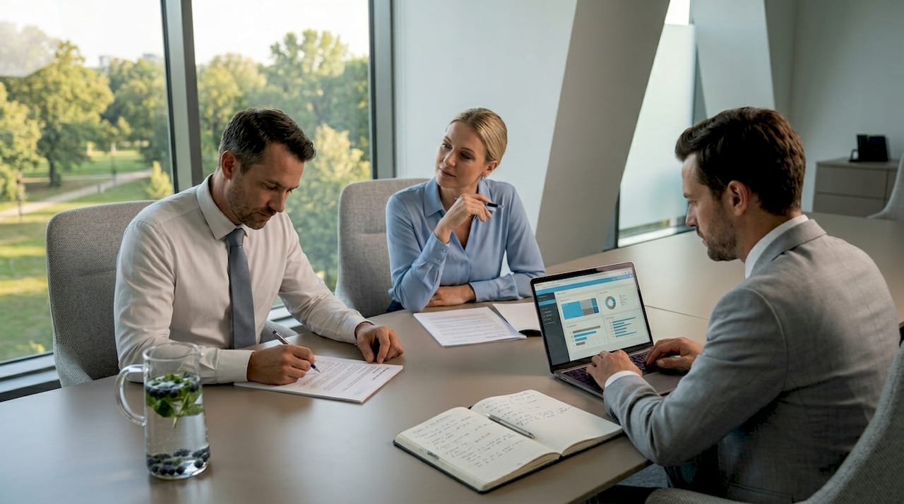 Audit team reviewing draft report together