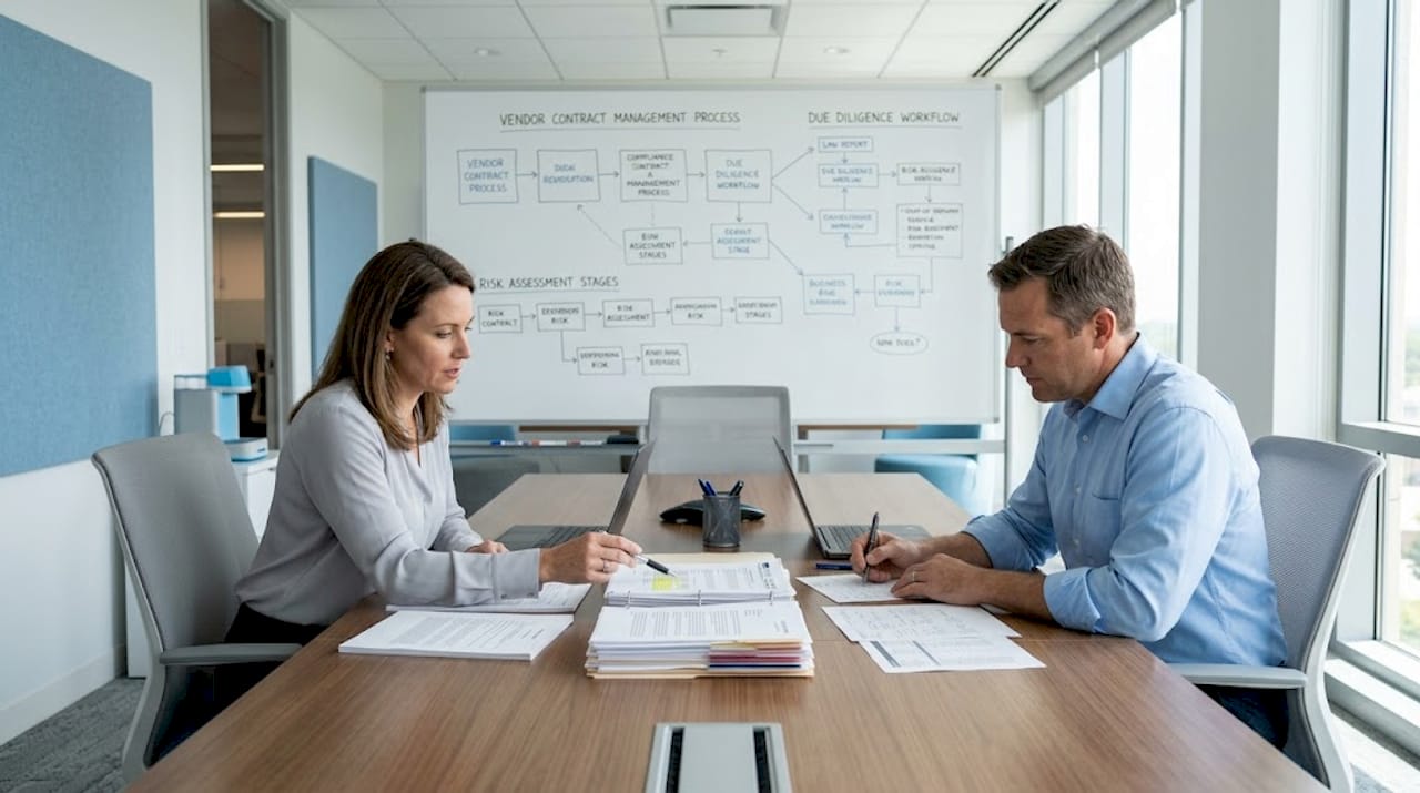 Managers reviewing vendor compliance documents