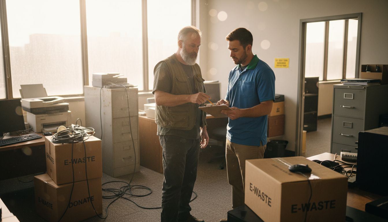 Facility managers organizing junk removal materials