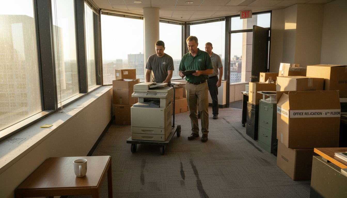 Manager and movers prepping junk removal