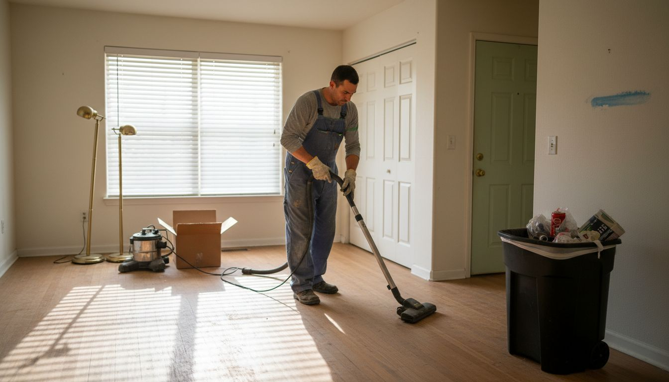 Technician cleans out recently vacated apartment