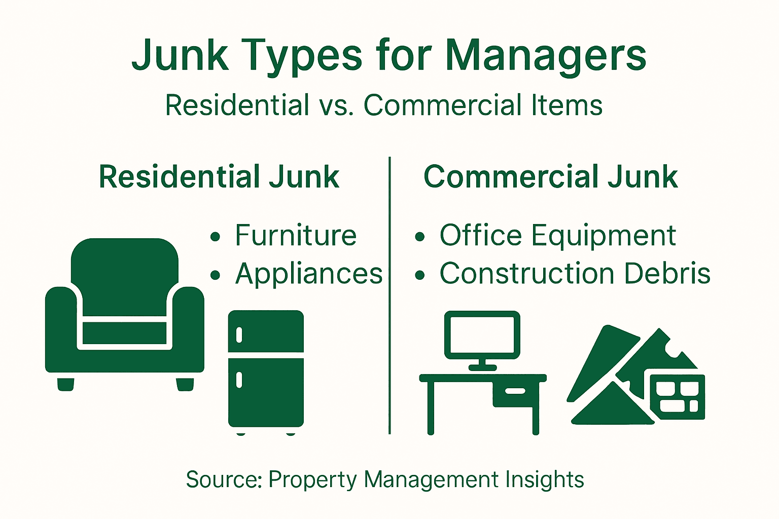 Infographic comparing residential and commercial junk types